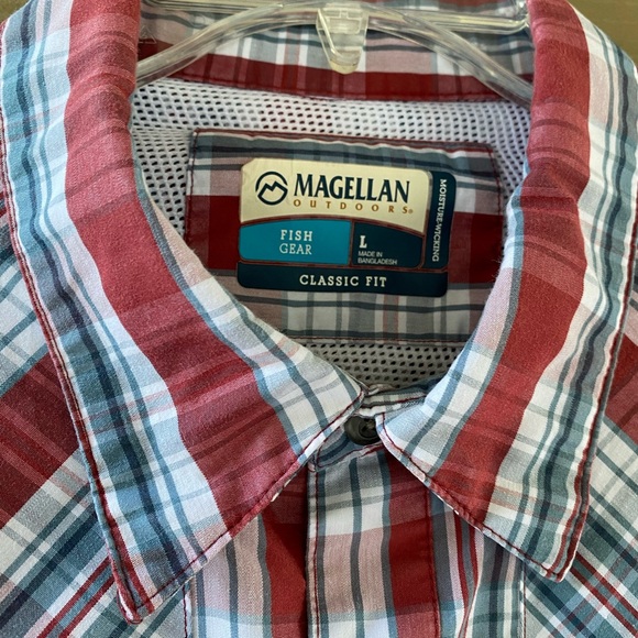 Magellan Outdoors Men's Fish Gear Classic Fit Cotton Blend Madras Vented Size L - Picture 11 of 12